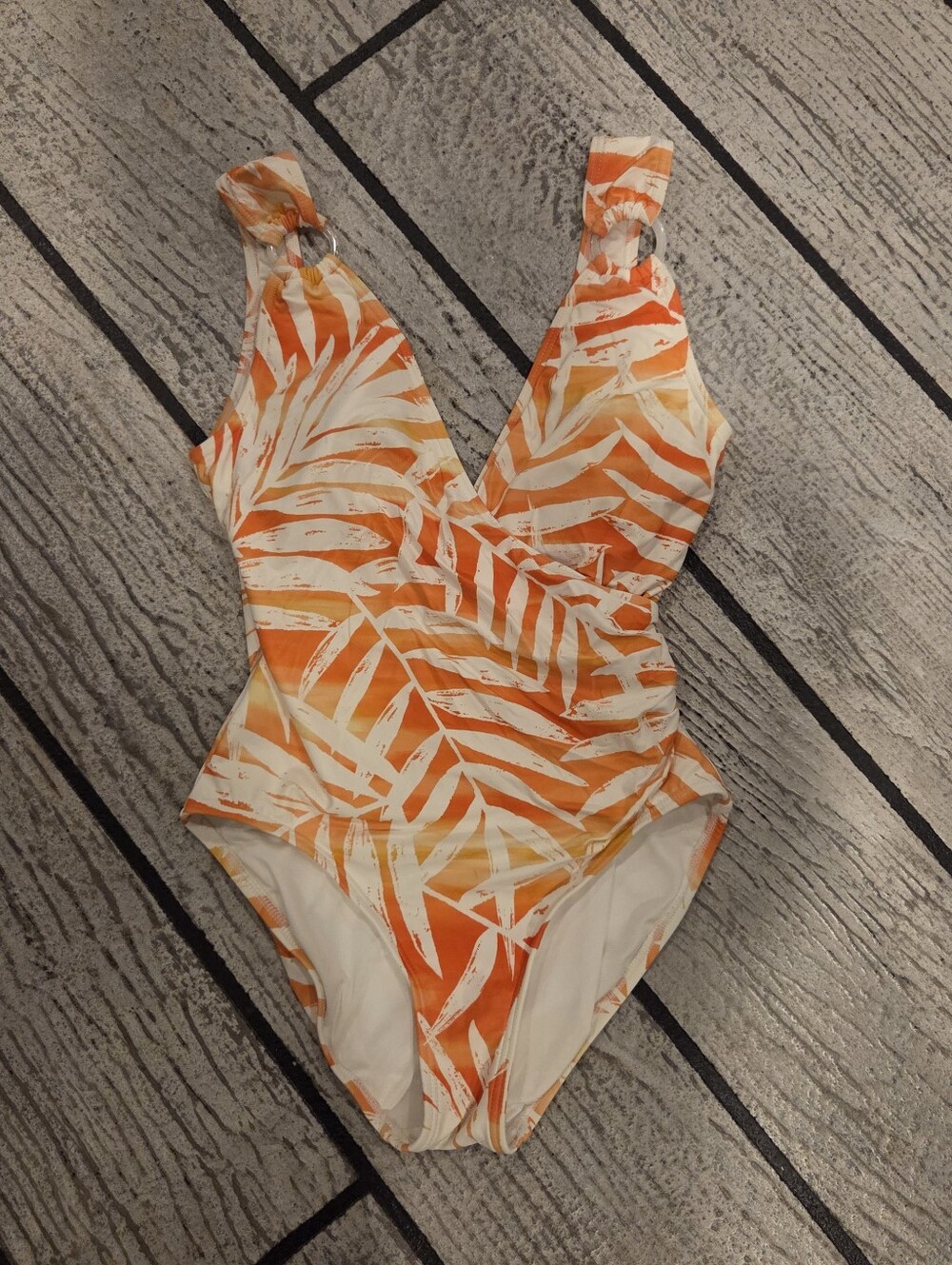 Tropical Orange Leaf One-Piece Swimsuit Size 10